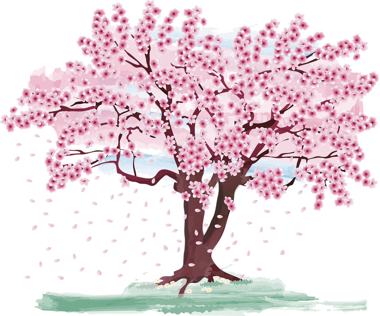 Enchanting Pink Cherry Blossom Tree Clipart Illustration of Springtime Serenity
