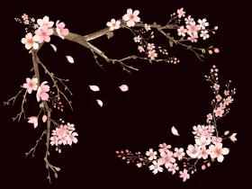 Delicate Pink Cherry Blossom Branches Artistic Watercolor Clipart Composition