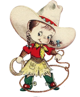 Adorable Vintage Western Cowgirl Clipart Character with Lasso and Playful Style