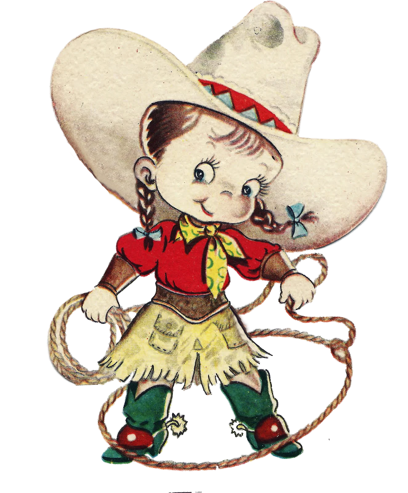Adorable Vintage Western Cowgirl Clipart Character with Lasso and Playful Style