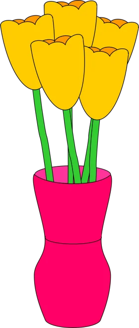 Cheerful Yellow Tulips in Bright Pink Vase - Springtime Floral Clipart Design