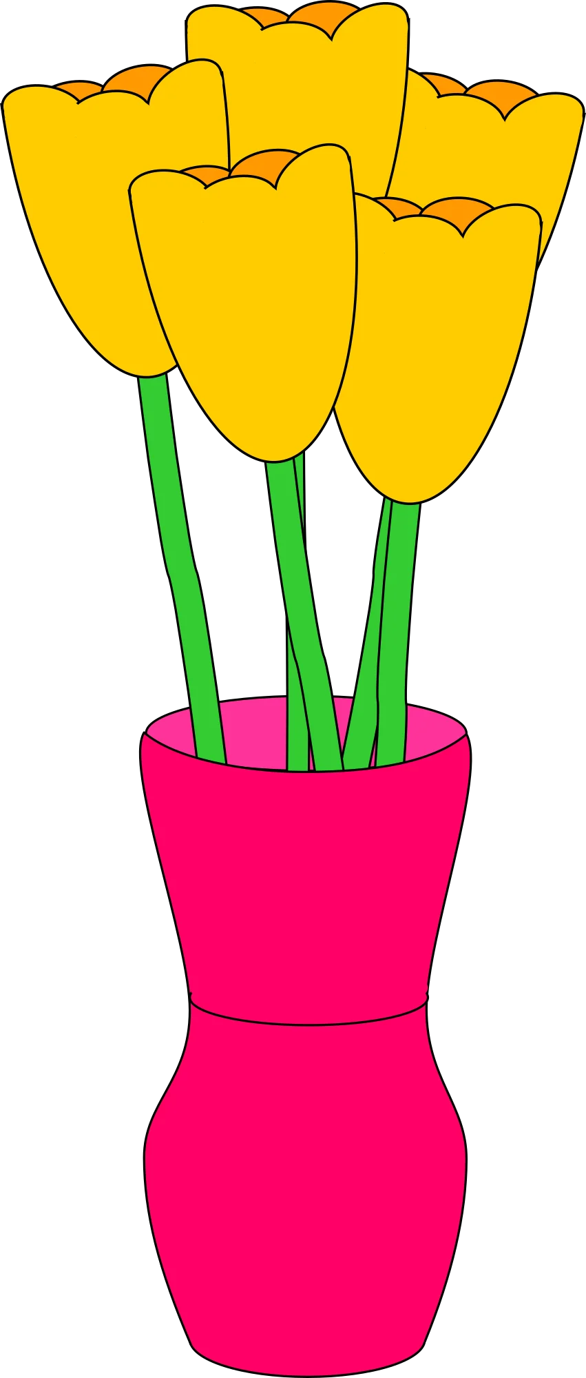 Cheerful Yellow Tulips in Bright Pink Vase - Springtime Floral Clipart Design