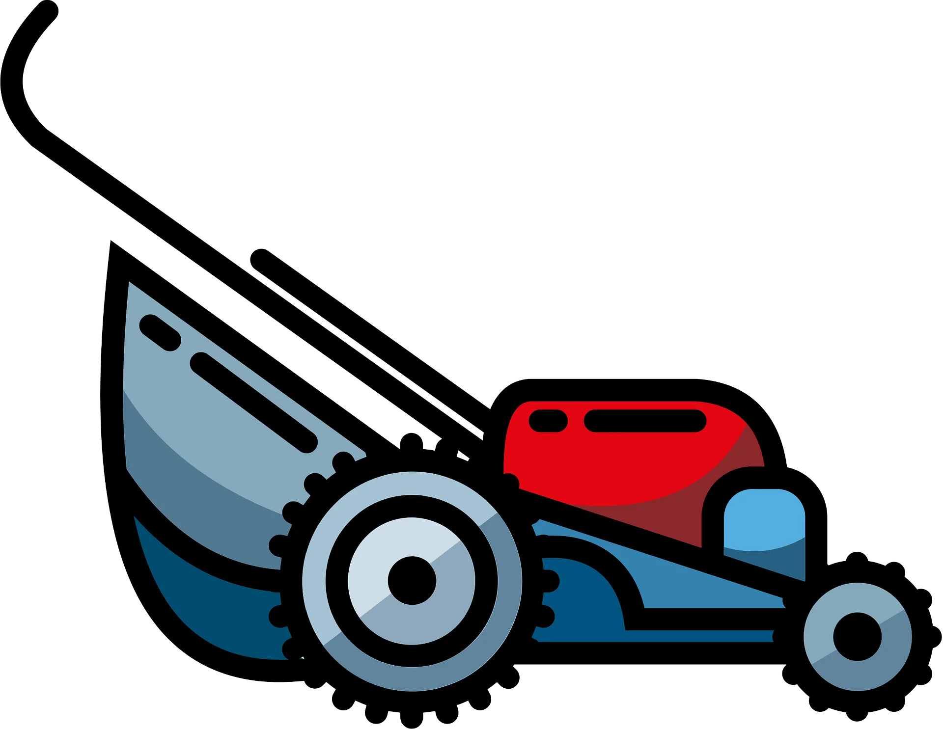 Classic Blue and Red Lawn Mower Simplified Clipart Design for Gardening Enthusiasts