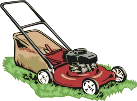 Classic Red Push Lawn Mower Cutting Grass Clipart Illustration