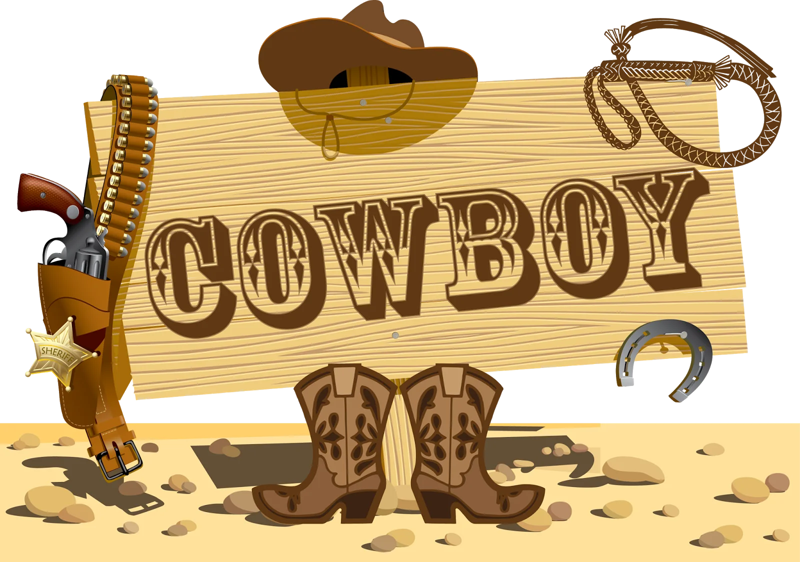 Classic Wild West Cowboy Themed Vintage Illustrated Clipart Collection
