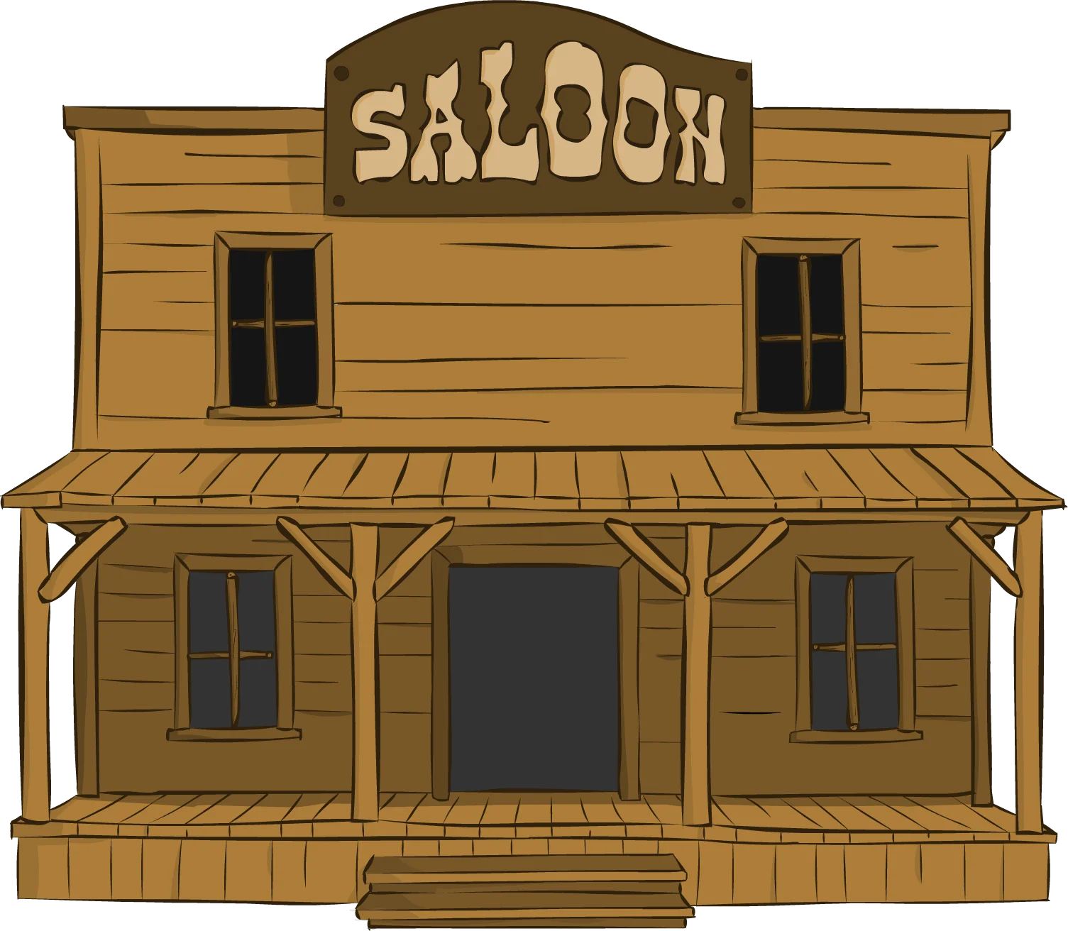 Classic Wild West Wooden Saloon Clipart Illustration in Rustic Brown Tones