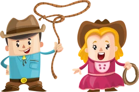 Cute Western Cowboy and Cowgirl Cartoon Clipart Characters in Playful Pose
