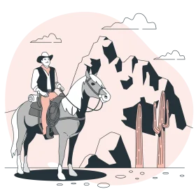 Desert Expedition: A Stylish Western Cowboy Clipart Scene of Rugged Exploration