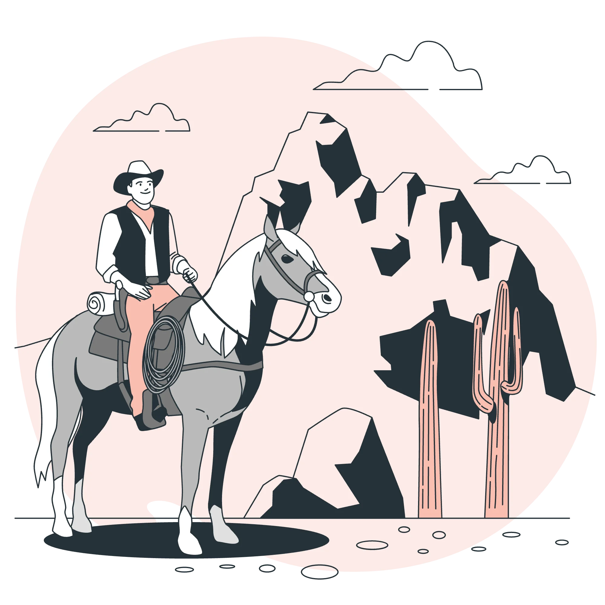 Desert Expedition: A Stylish Western Cowboy Clipart Scene of Rugged Exploration