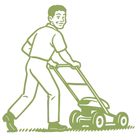 Green Lawn Care Professional Pushing Vintage Style Mower Clipart Illustration