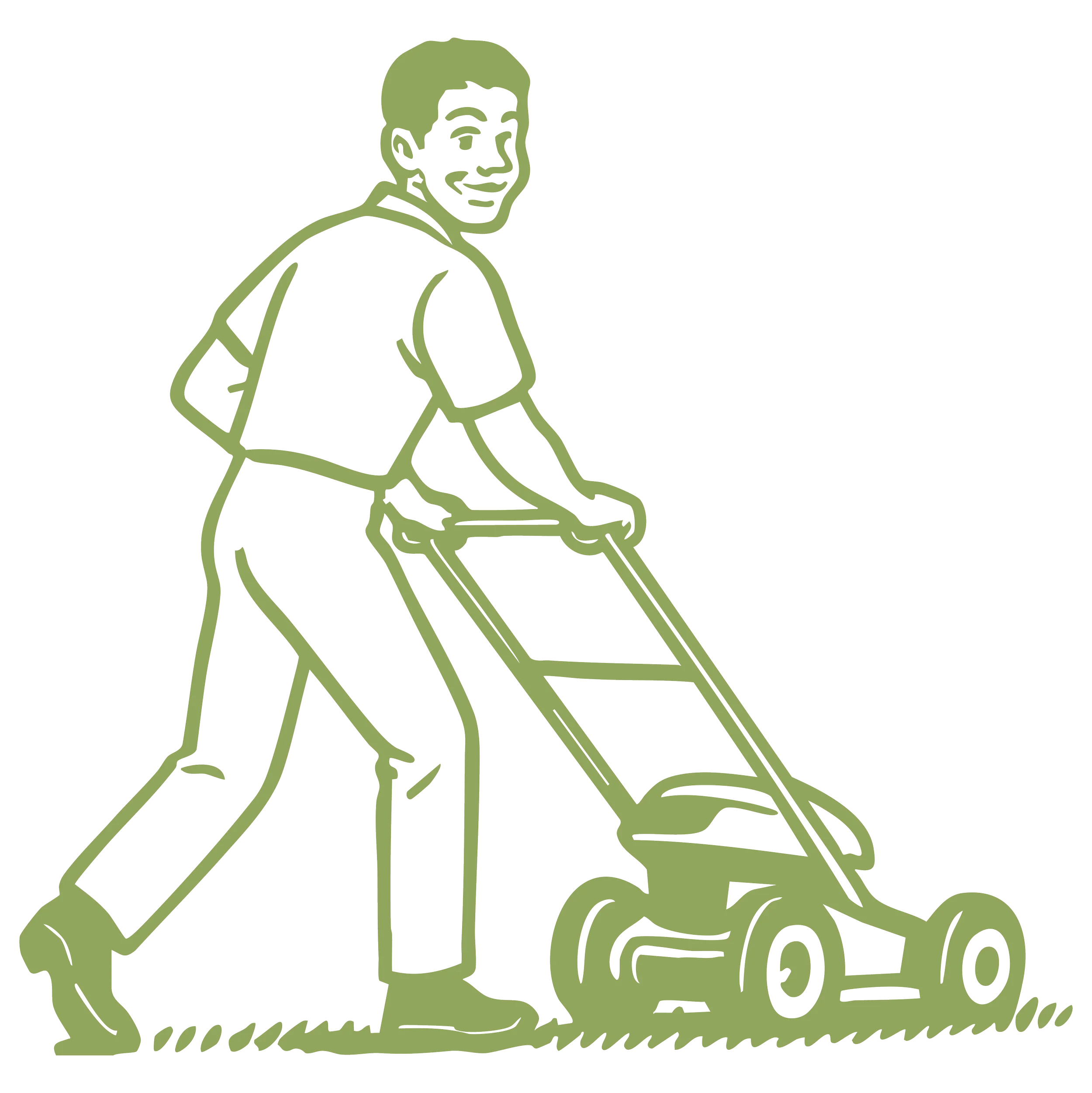 Green Lawn Care Professional Pushing Vintage Style Mower Clipart Illustration