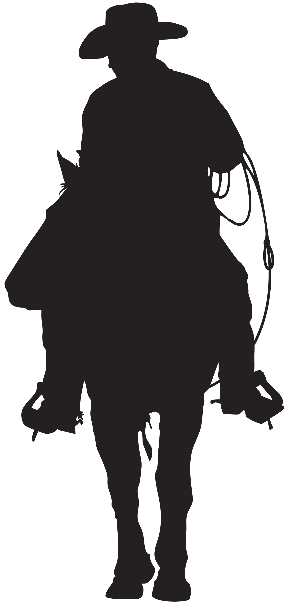 Lone Cowboy Silhouette Western Clipart - Rustic Rider on Horseback