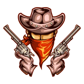Lone Outlaw Cowboy Western Clipart: Dual Pistols and Bandana Silhouette