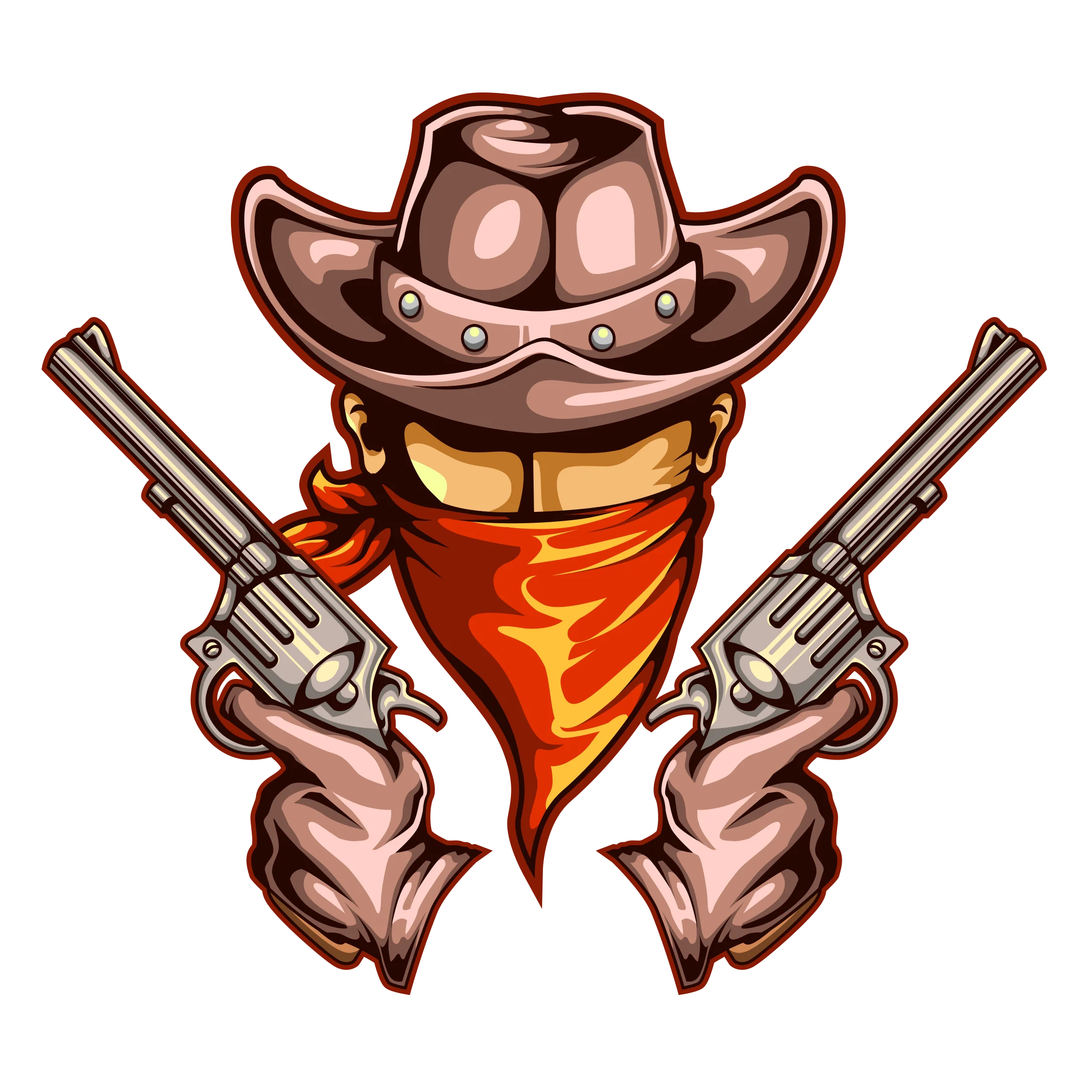 Lone Outlaw Cowboy Western Clipart: Dual Pistols and Bandana Silhouette