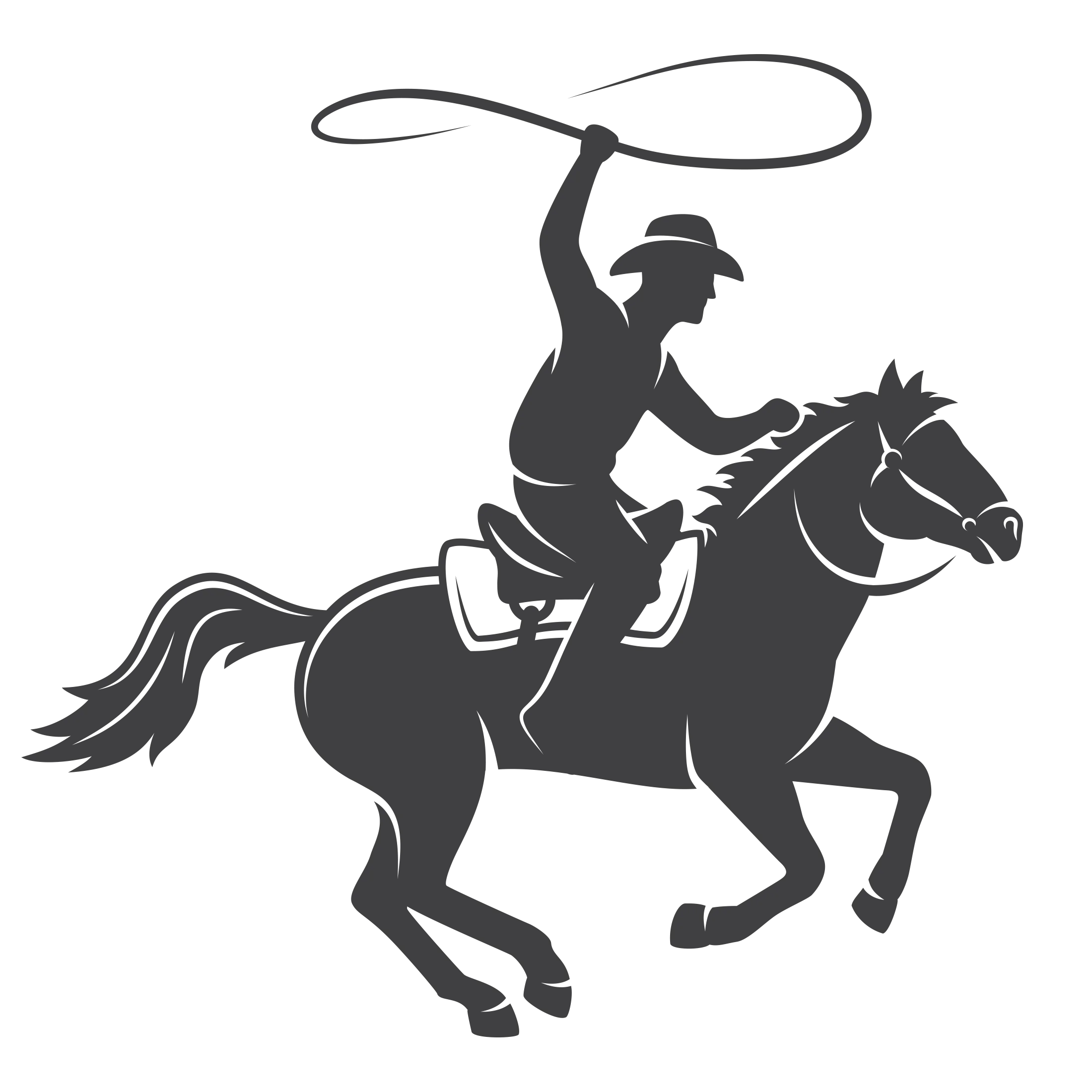 Monochrome Western Cowboy Rider Silhouette Clipart Design Illustration