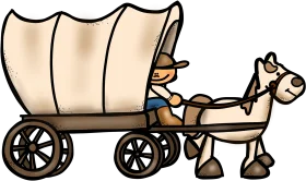 Nostalgic Western Frontier Covered Wagon Clipart with Horse and Driver