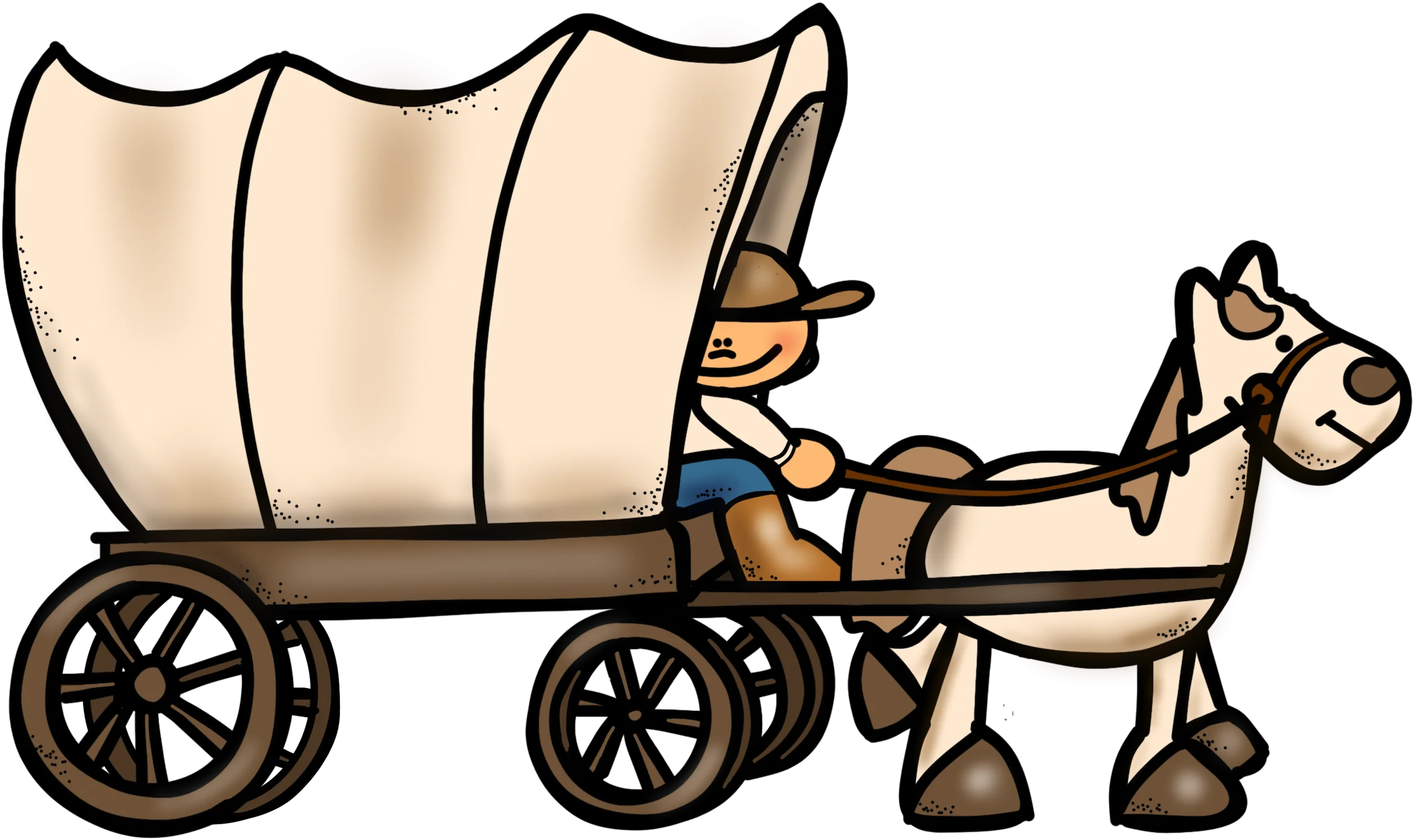Nostalgic Western Frontier Covered Wagon Clipart with Horse and Driver