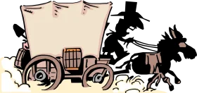 Old Western Wagon Clipart with Horses and Dusty Rustic Frontier Scene