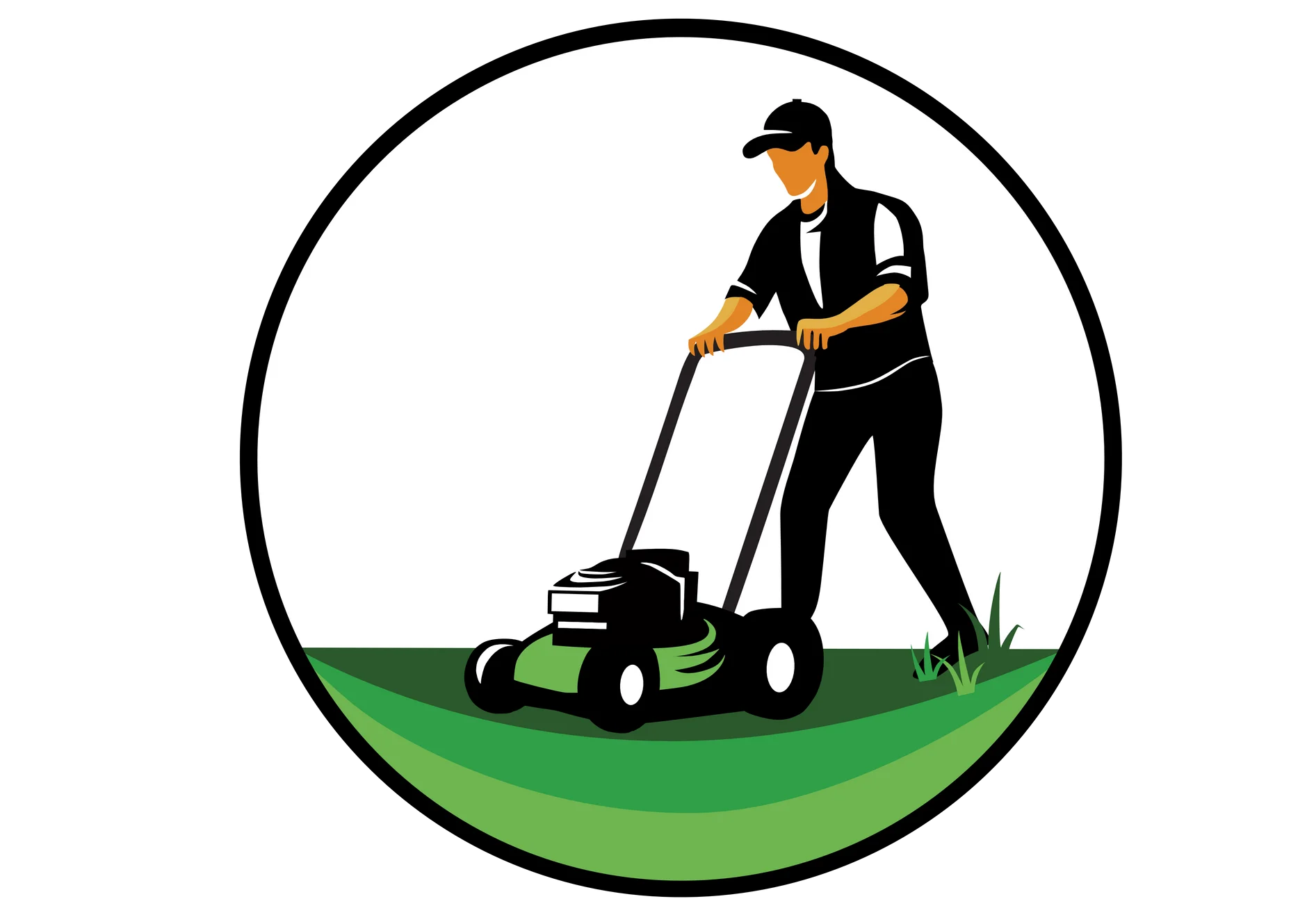 Professional Landscaper Cutting Grass with Lawn Mower Precision Clipart Design