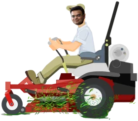 Professional Landscaper Riding Zero-Turn Lawn Mower Cartoon Clipart Illustration