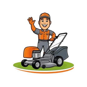 Professional Lawn Care Expert Operates Efficient Grass Cutting Clipart Illustration