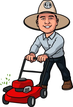 Professional Lawn Care Worker Operating Red Push Mower Clipart Illustration