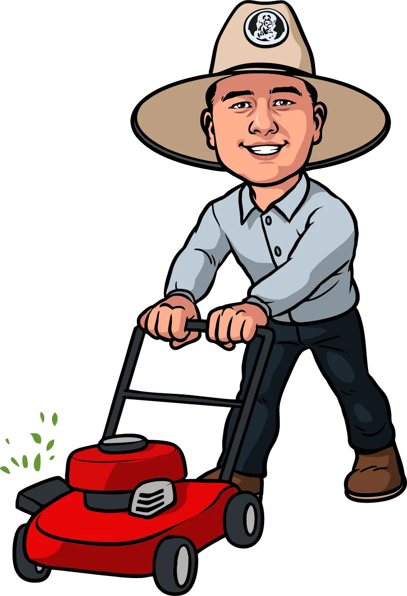Professional Lawn Care Worker Operating Red Push Mower Clipart Illustration