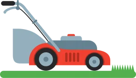 Red and Gray Push Lawn Mower Cutting Grass Cartoon Clipart Design