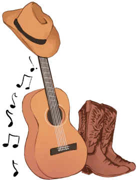Rustic Western Acoustic Guitar, Cowboy Hat, and Boots Clipart Composition