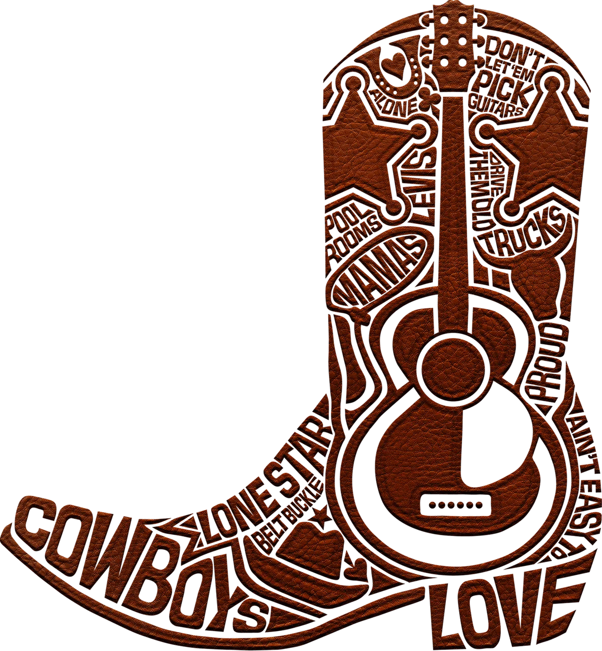 Rustic Western Cowboy Love Guitar and Boot Typographic Clipart Design