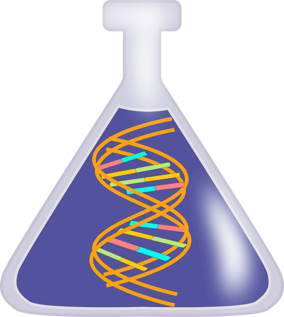Scientific Laboratory Glassware with Stylized DNA Double Helix Molecular Clipart Illustration