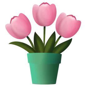 Soft Pink Tulips Clipart: Charming Spring Blossoms in a Teal Ceramic Pot