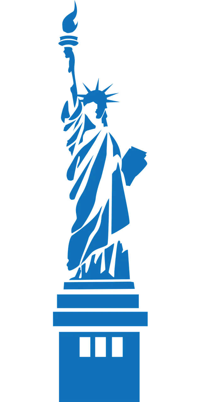 Stylized Blue Monochrome Statue of Liberty Clipart Symbolizing Freedom