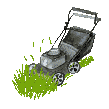 Vintage Gray Lawn Mower Cutting Fresh Green Grass Cartoon Clipart Illustration