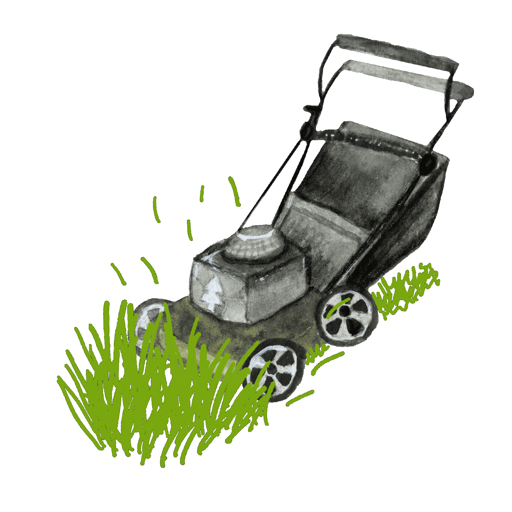 Vintage Gray Lawn Mower Cutting Fresh Green Grass Cartoon Clipart Illustration