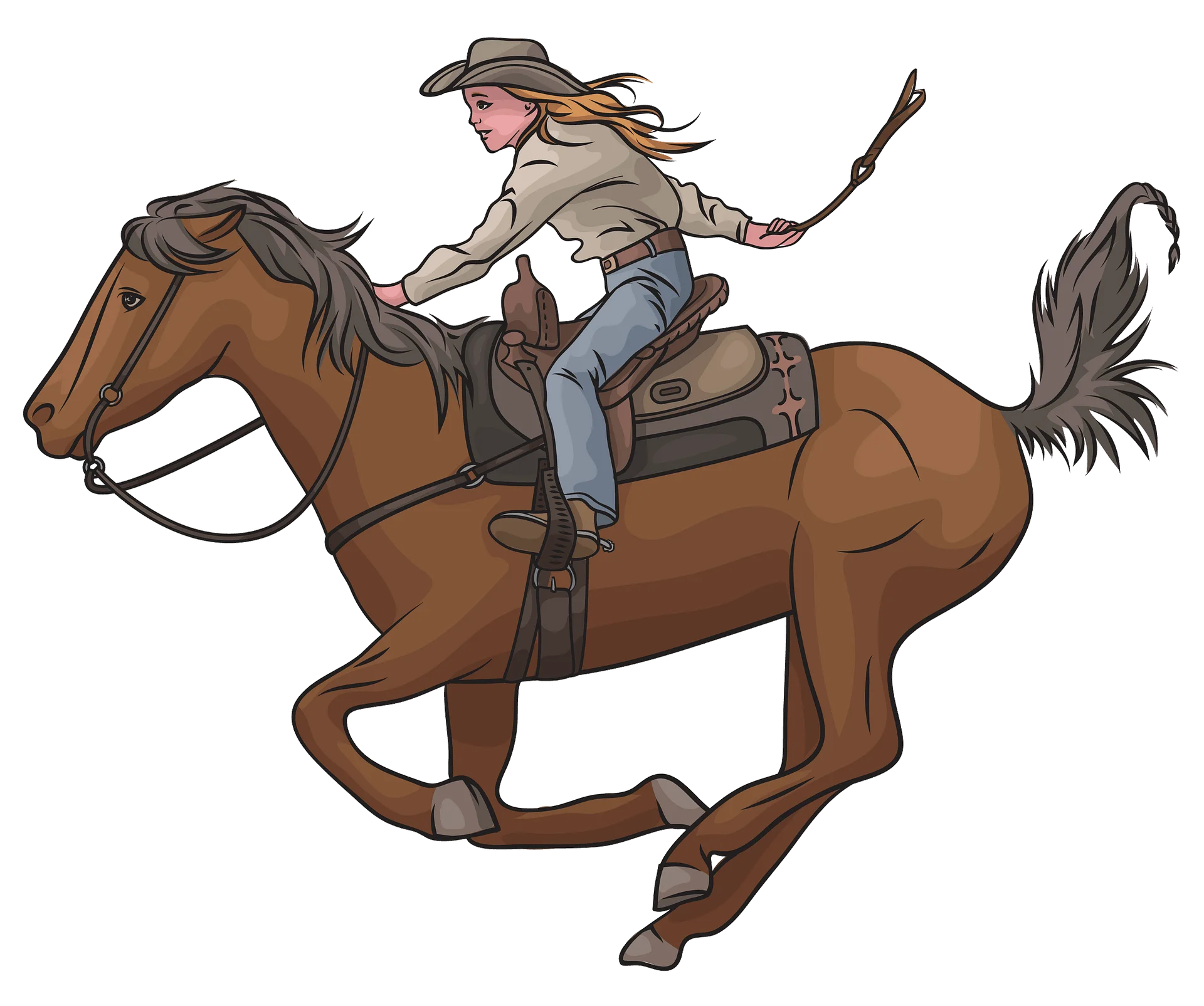 Wild West Rider Galloping Across the Prairie: Vintage Western Clipart Illustration