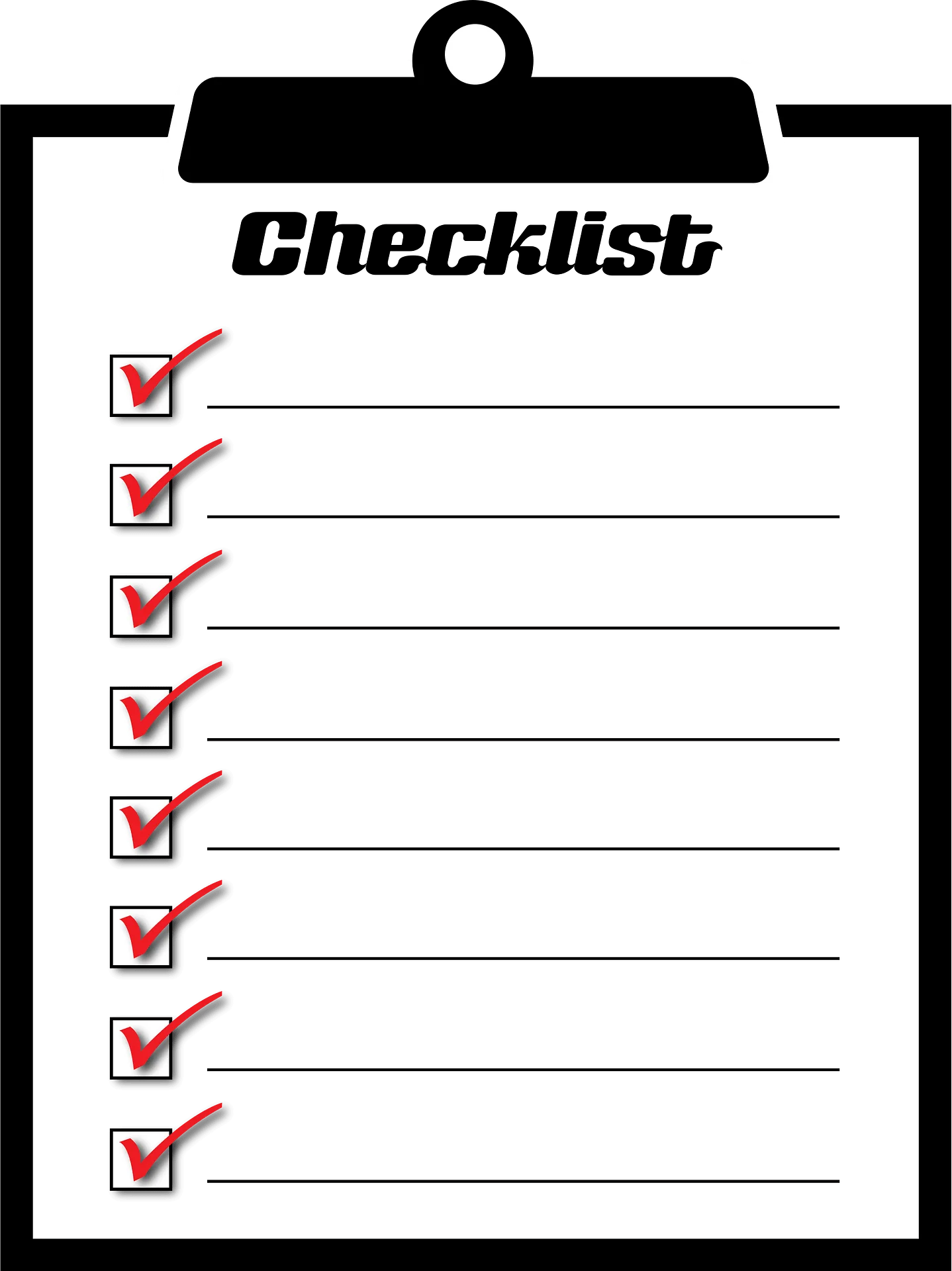 Minimalist Black and White Checklist Clipart with Red Checkmarks