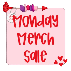Monday Merch Sale Clipart: Cheerful Red and Pink Design with Playful Elements