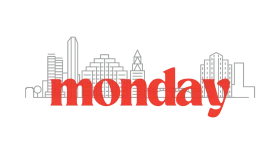 Monday Urban Skyline Typography Clipart Design with Modern City Silhouette