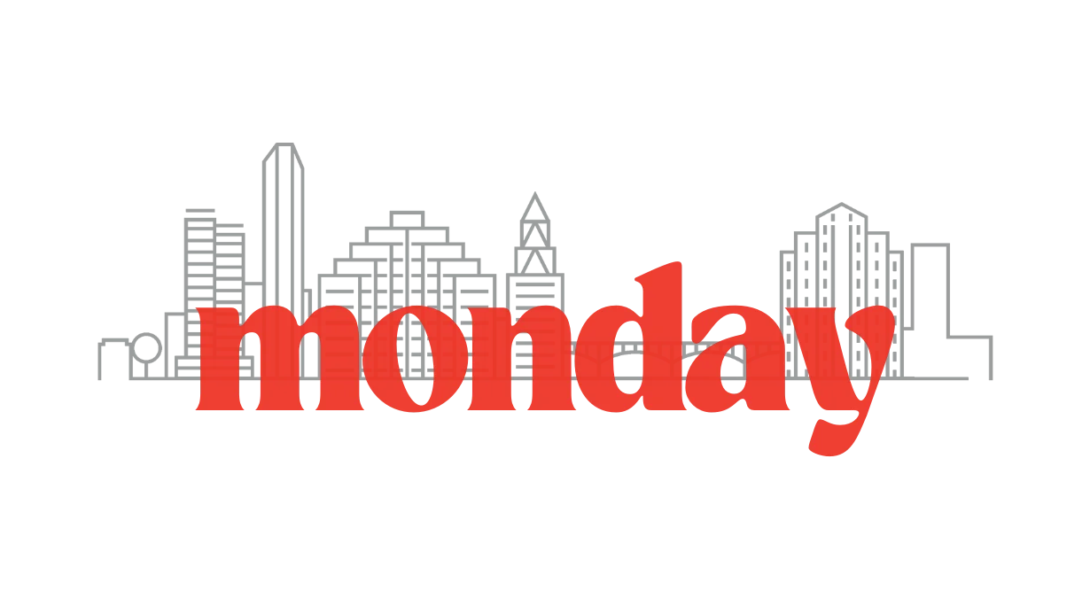 Monday Urban Skyline Typography Clipart Design with Modern City Silhouette