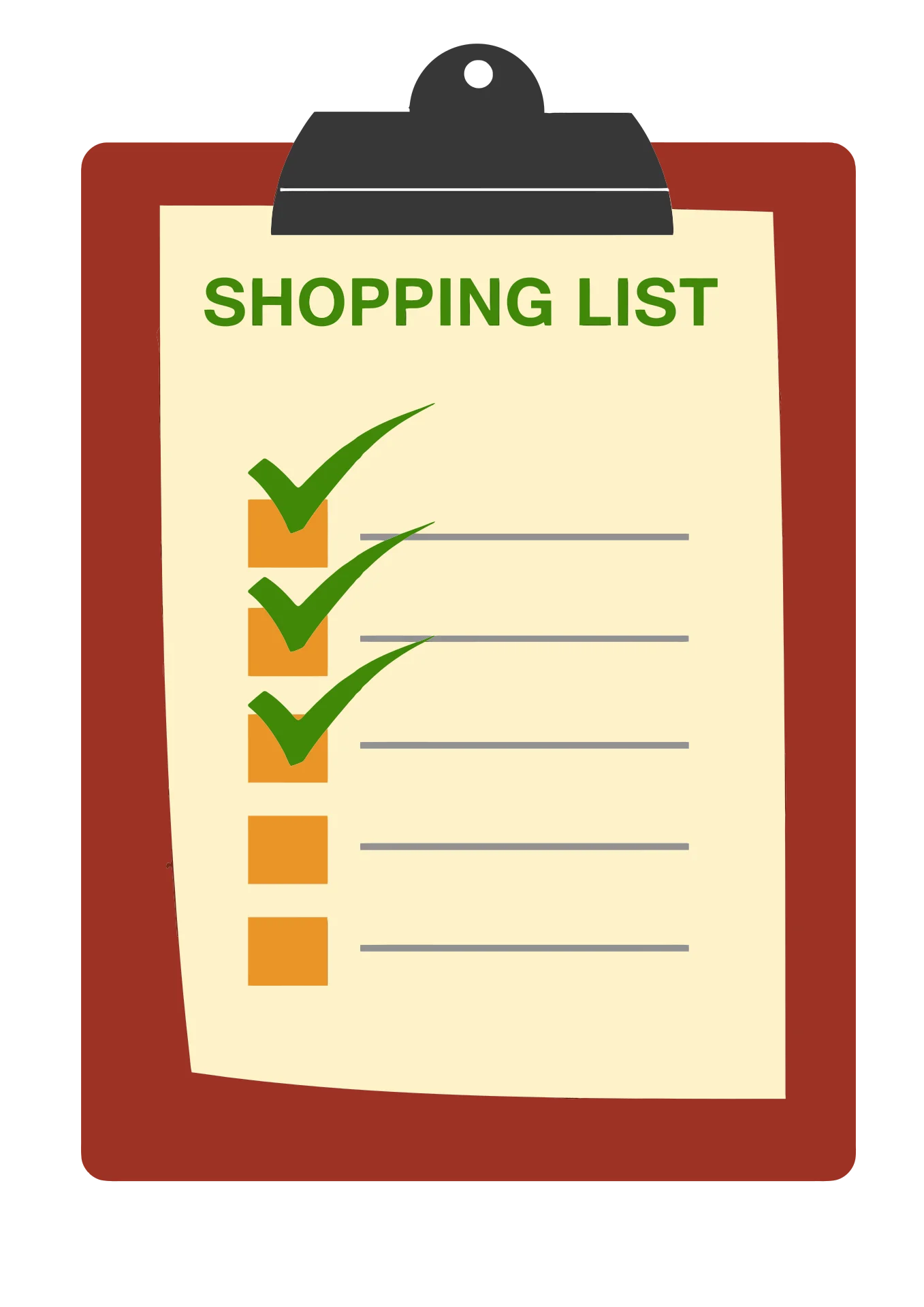 Organized Shopping List Clipboard Checklist Clipart with Green Checkmarks