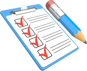 Productivity Checklist Clipart with Blue Clipboard and Pencil Illustration