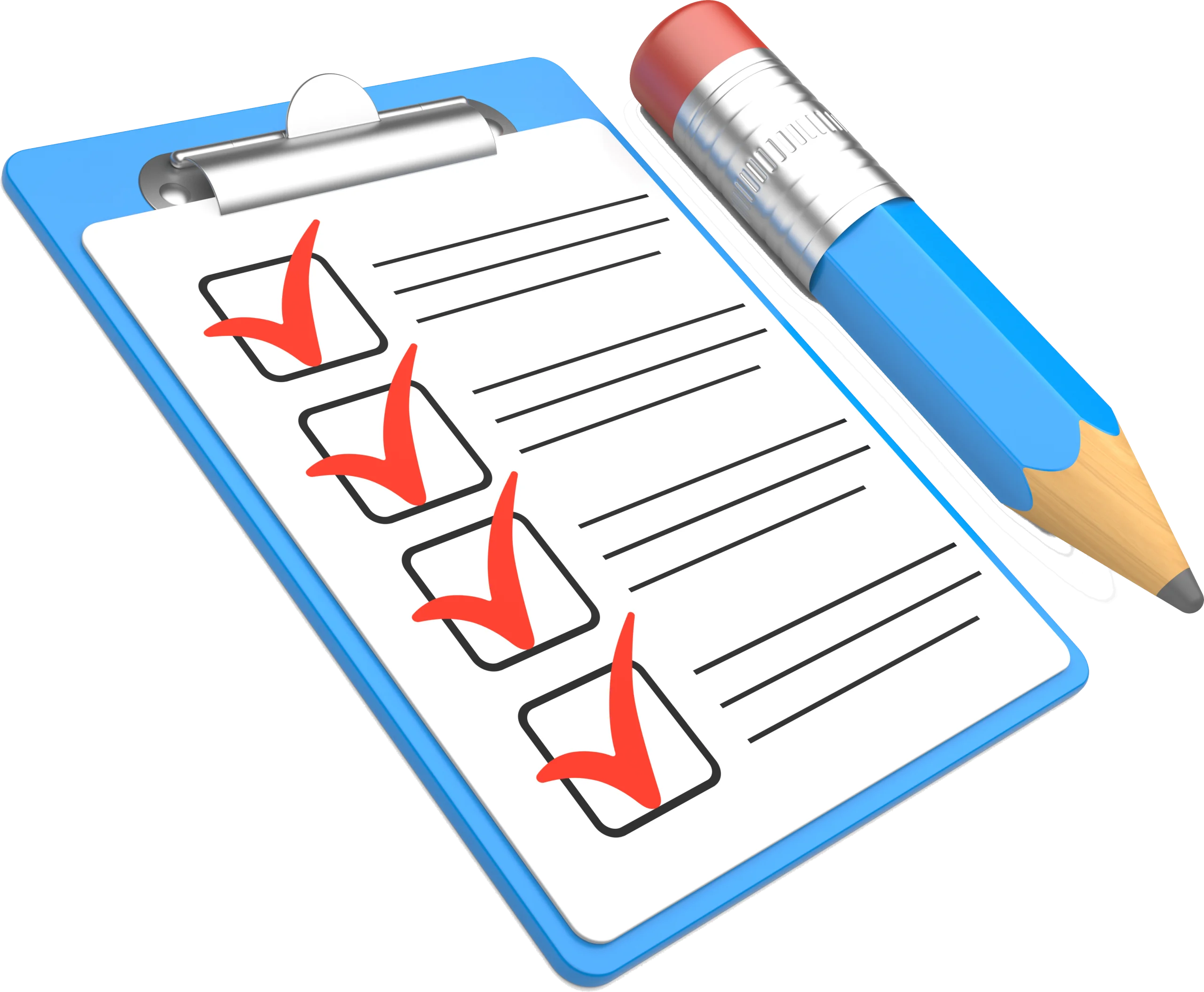 Productivity Checklist Clipart with Blue Clipboard and Pencil Illustration