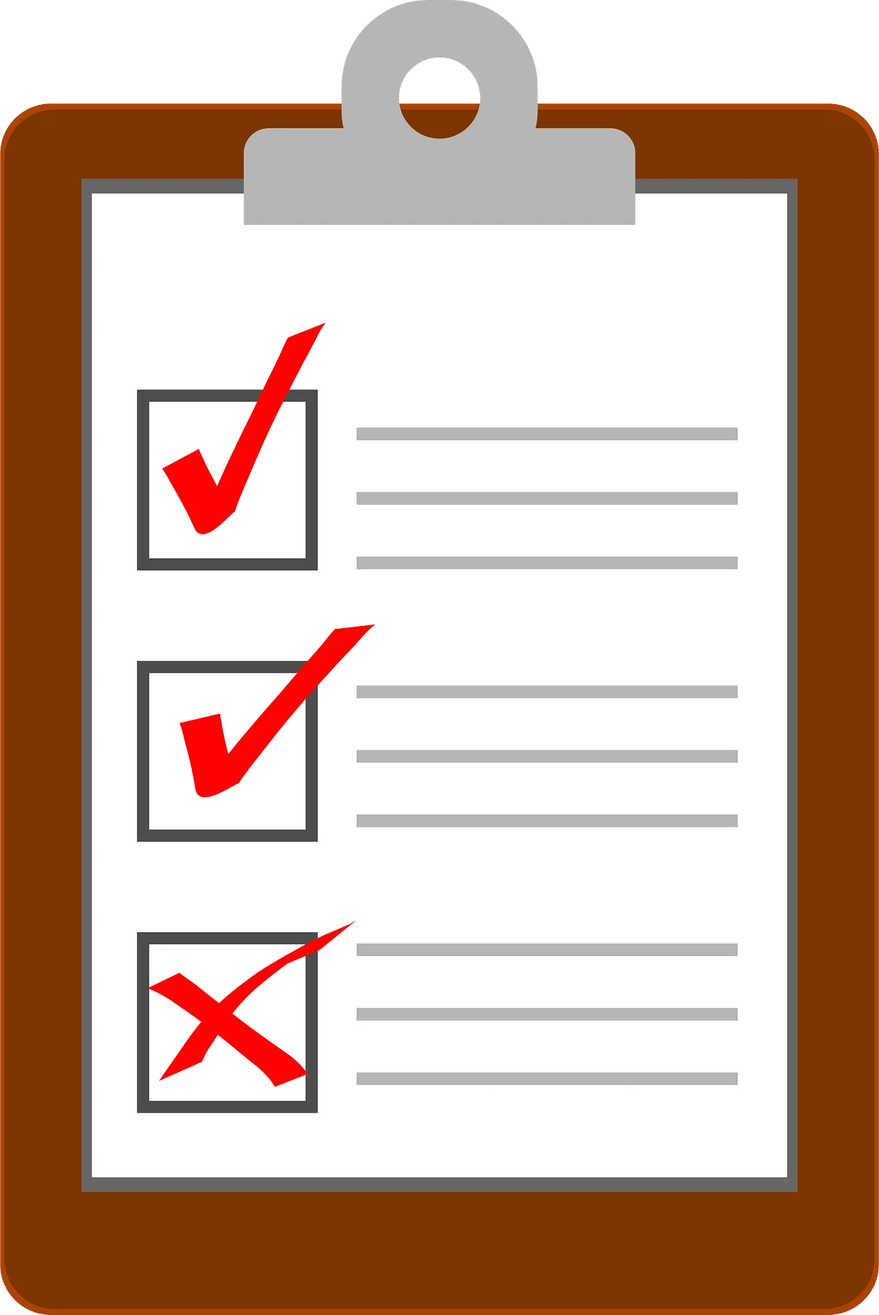 Professional Brown Clipboard with Red Checkmark Task Completion Clipart Illustration