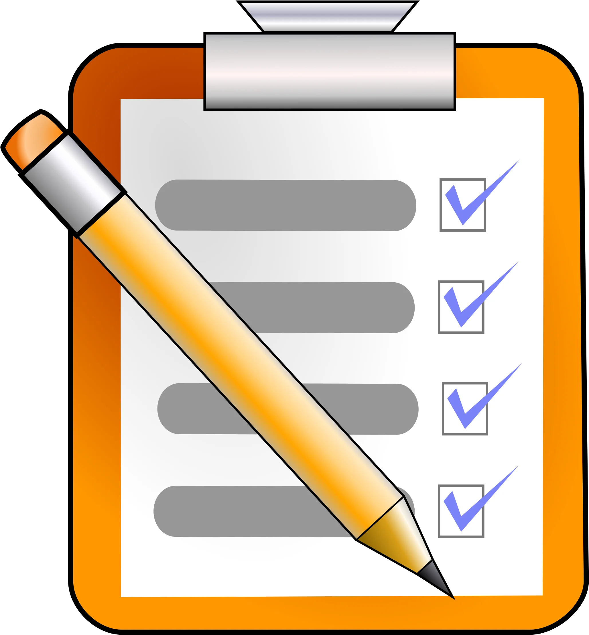 Professional Orange Clipboard Checklist Clipart with Pencil Marking Progress
