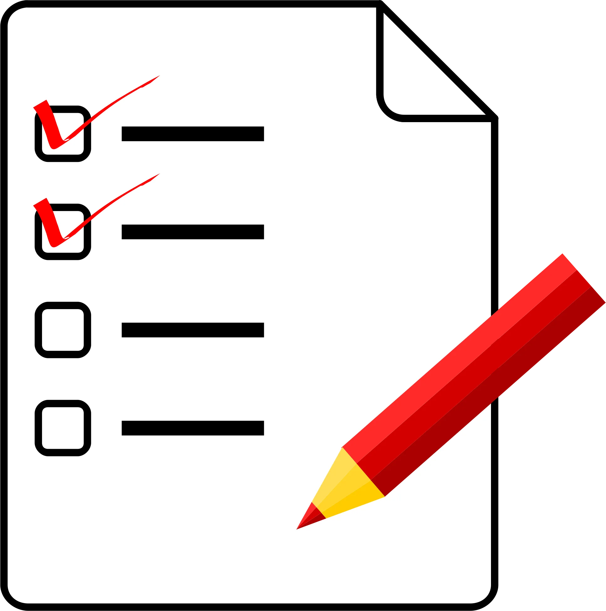 Professional Task Completion Checklist Clipart with Red Pencil Illustration