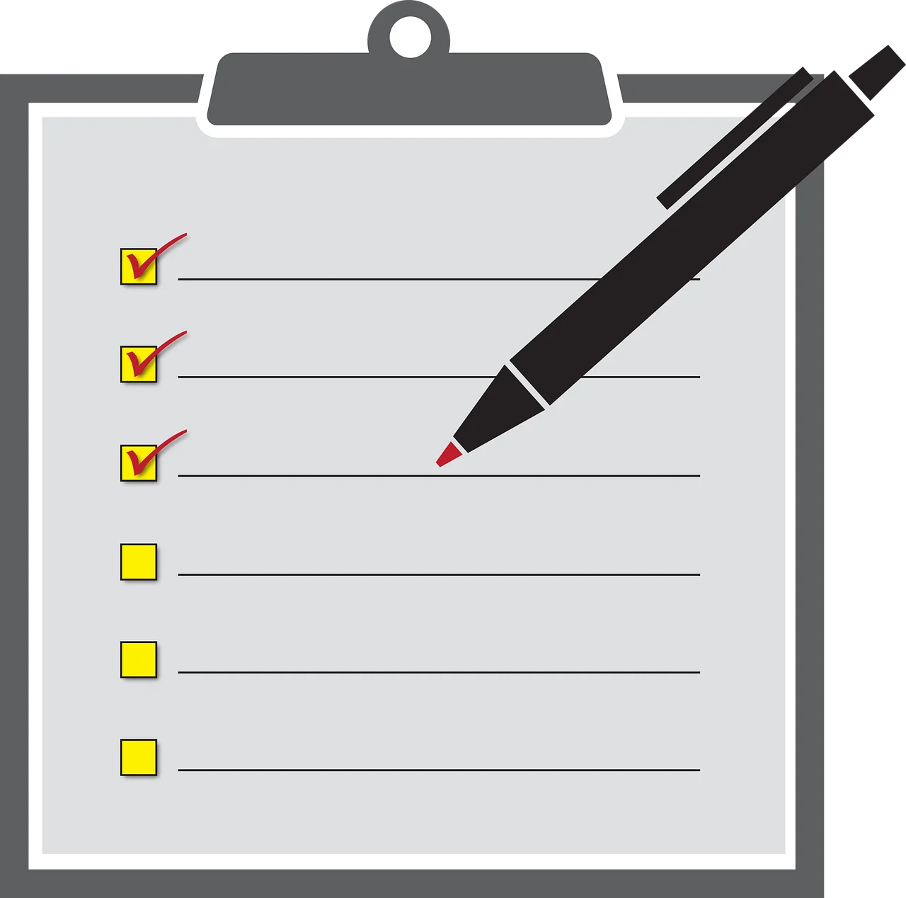 Professional Task Management Checklist Clipart with Pen and Highlighted Checkboxes