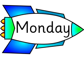 Rocket-Shaped Monday Clipart with Dynamic Blue and Green Color Palette