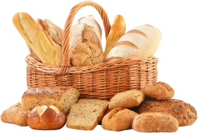 Artisan Bread Collection Clipart: Freshly Baked Loaves and Rolls in Rustic Woven Basket