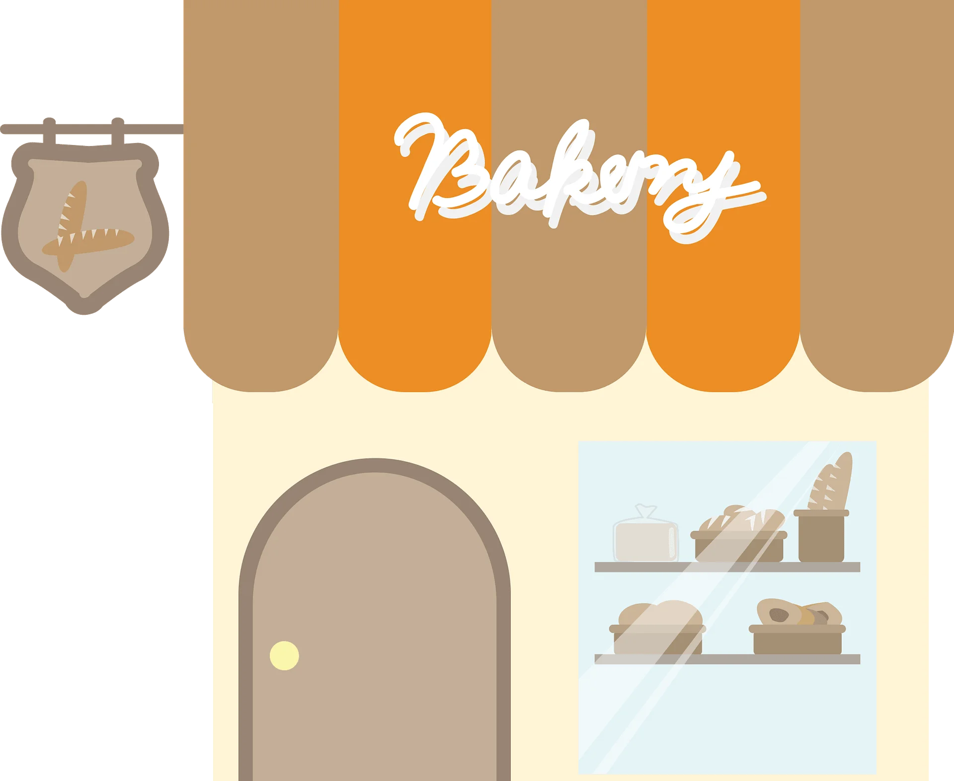Charming Artisan Bakery Storefront Illustration Clipart with Warm Color Palette